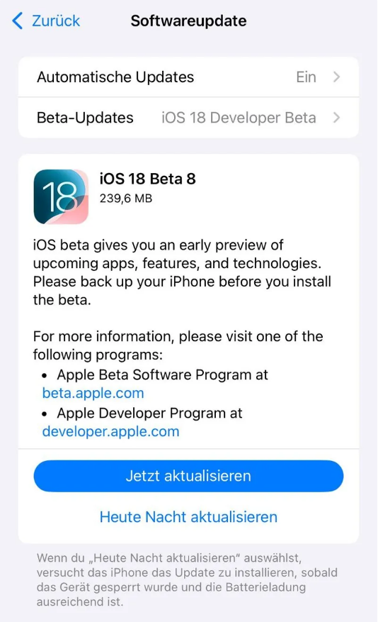 友好苹果手机维修分享苹果 iOS / iPadOS 18 开发者预览版 Beta 8 发布 